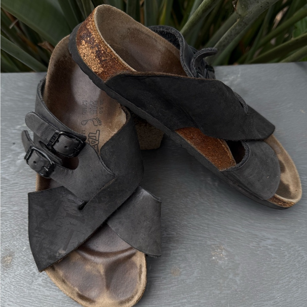 Birkenstock Tatami Black Leather Footbed Sandals-Collector item